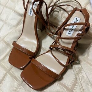 Steve Madden Tan Patent Lace-Up Strappy Heels